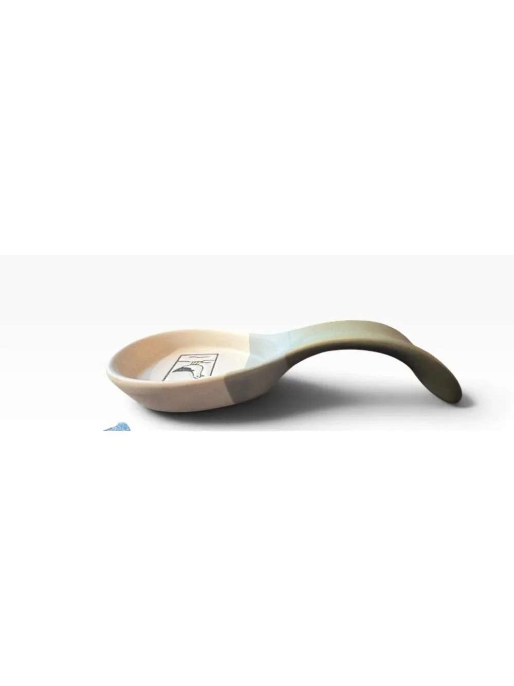 Bird Ceramic Spoon Rest With Bird Illustration Beige & Gray 6 Inches Long